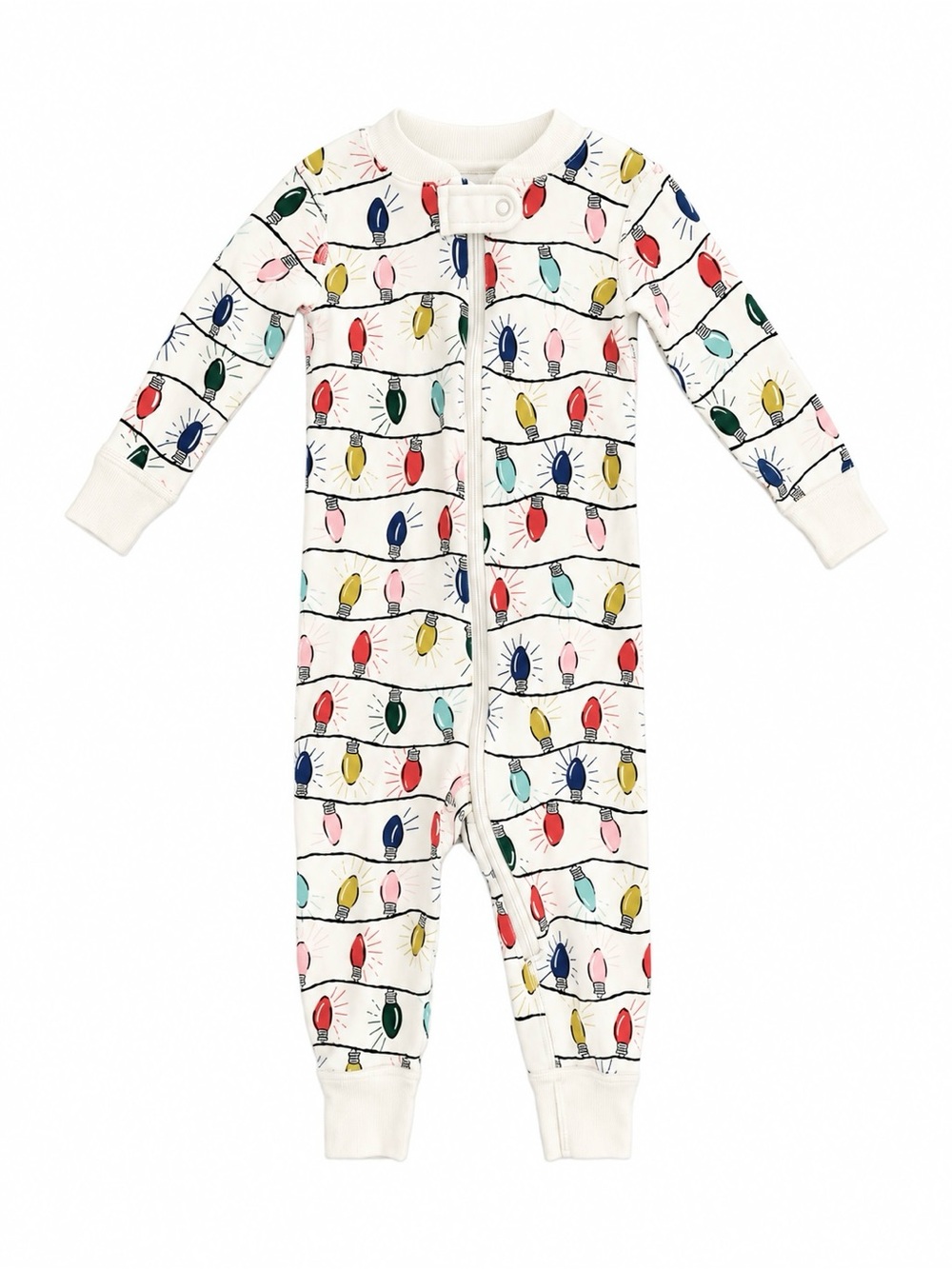 Hanna Andersson White Holiday Light Print Kids One-Piece Footie